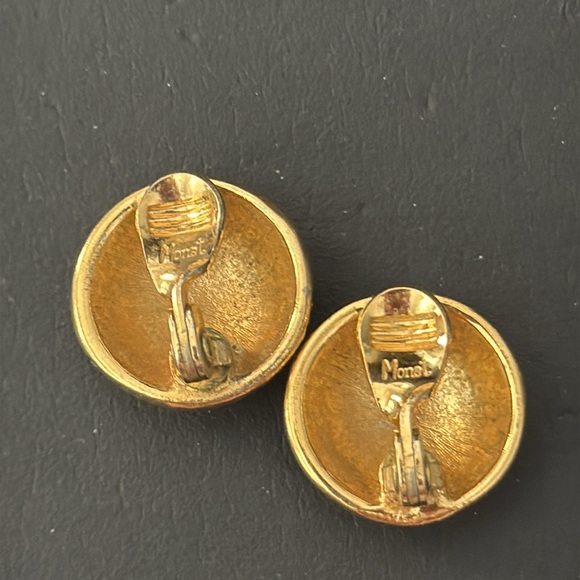 Monet Goldtone Clip On Earrings - Picture 2 of 5
